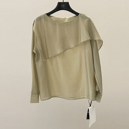Minimalist spring asymmetrical loose-leaf shape Tencel micro-transparent shirt