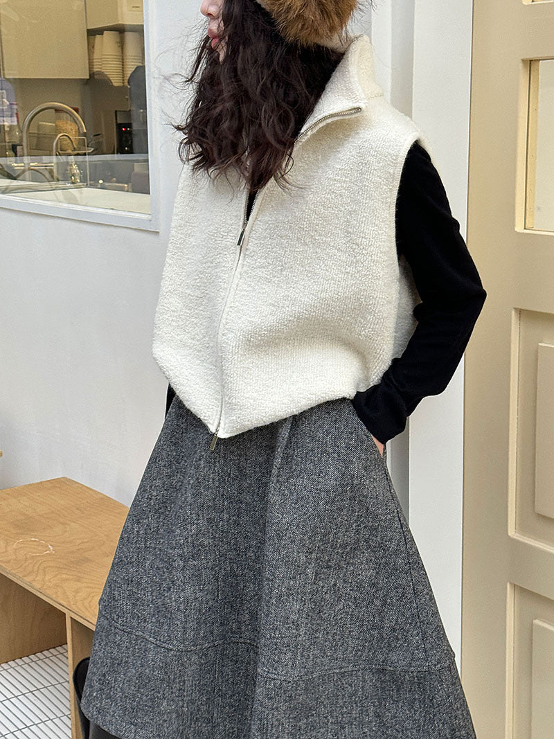 Korean wool stand-up collar stacked with loop wool vest jacket women's winter warm knitted sweater ss943