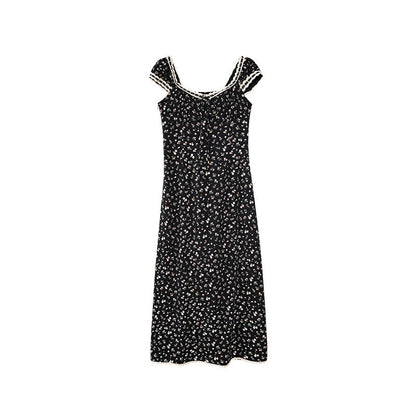Summer retro Chinese temperament waist short-sleeved floral dress