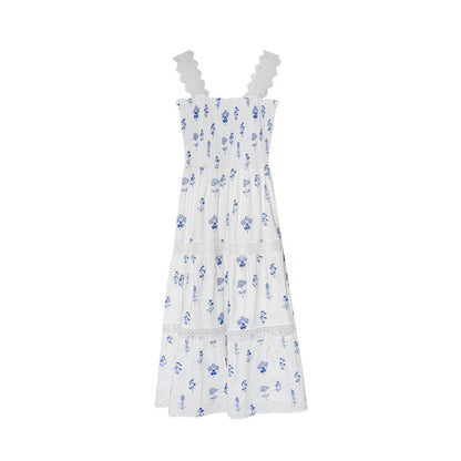 Floral Square Neck Sleeveless Pleated Maxi Dress