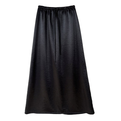 French drape satin simple drawstring skirt women's new loose and versatile medium and long A-version skirt