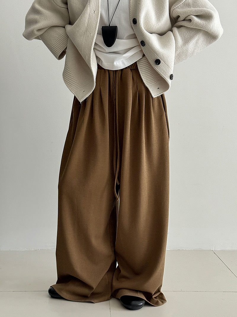 Pleated drawstring wide-leg pants sweatpants women's autumn new high-waisted thin lazy casual sweatpants