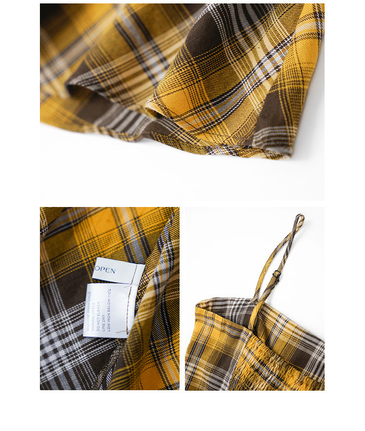 Spice Girl Dark Gold Checkered Irregular Suspender Dress