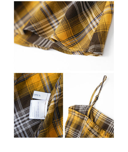 Spice Girl Dark Gold Checkered Irregular Suspender Dress