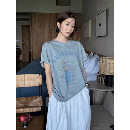 Vintage alphabet hand-painted print T-shirt