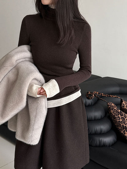 High-end contrasting color turtleneck bottomed knitted sweater for women's autumn and winter new slim-fitting and thin soft waxy top