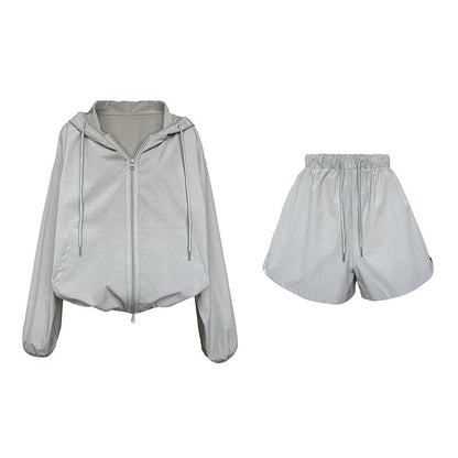 Wide Leg Shorts Hooded Sunscreen Two-piece Set