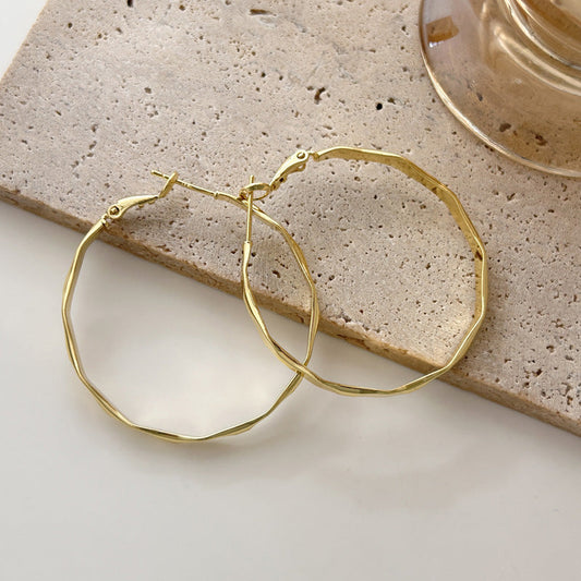 925 Silver Needle Hong Kong Style Retro Metal Earrings Premium Sense Geometric Elementary Ring Ear Buckle Versatile Commuter Earrings