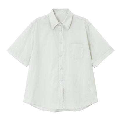 Lapel Collar Cotton Loose Commuter Shirt
