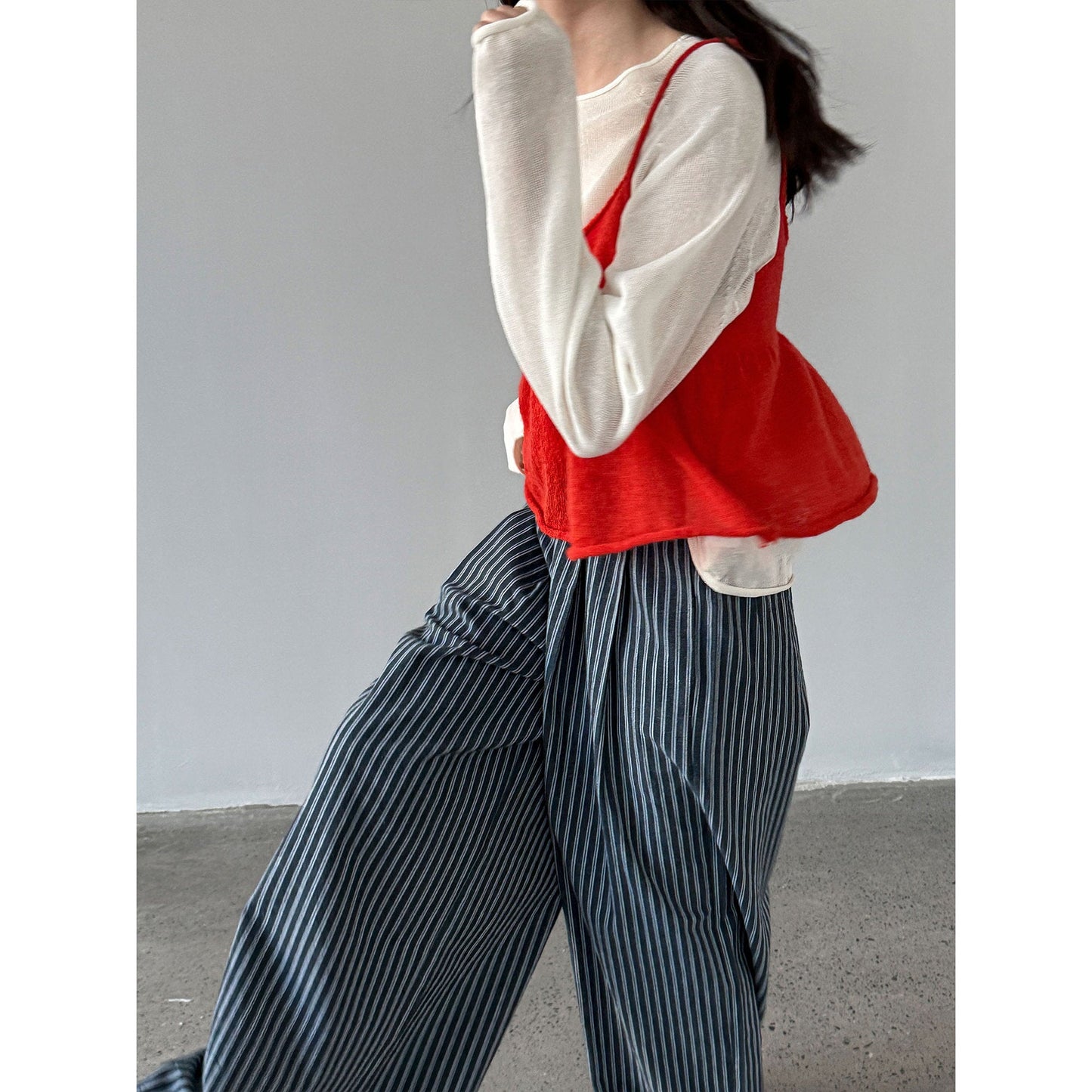 Korean vertical striped casual lazy wide-leg trousers women's spring and summer new loose straight-leg trousers