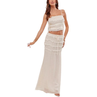 Women's French fashion new sexy suspender top skirt set lace lace two-piece set