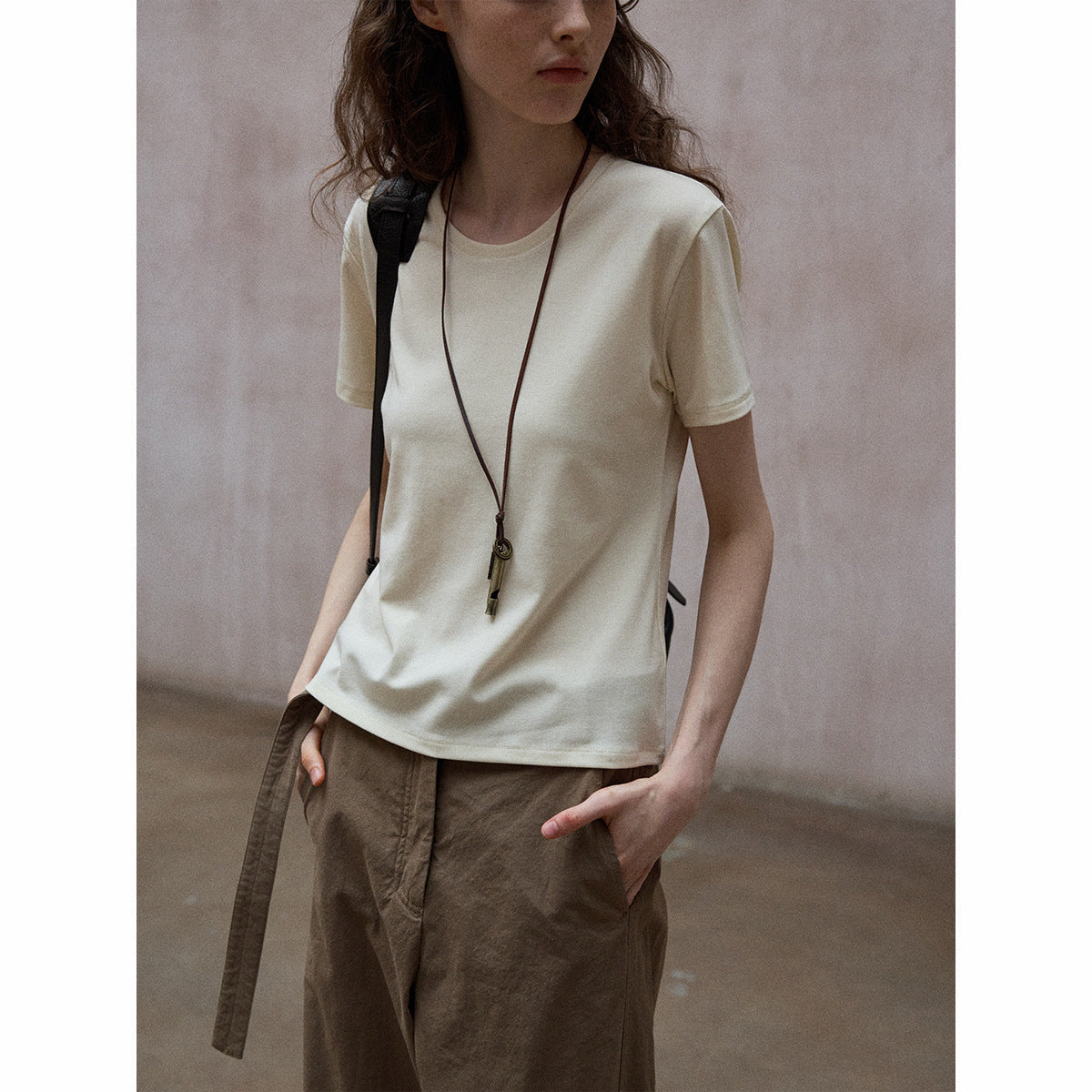 Soft and skin-friendly Tencel wool basic simple and versatile solid color small crew neck T-shirt