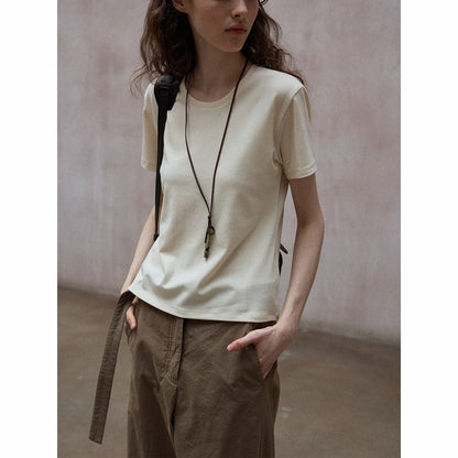 Soft and skin-friendly Tencel wool basic simple and versatile solid color small crew neck T-shirt