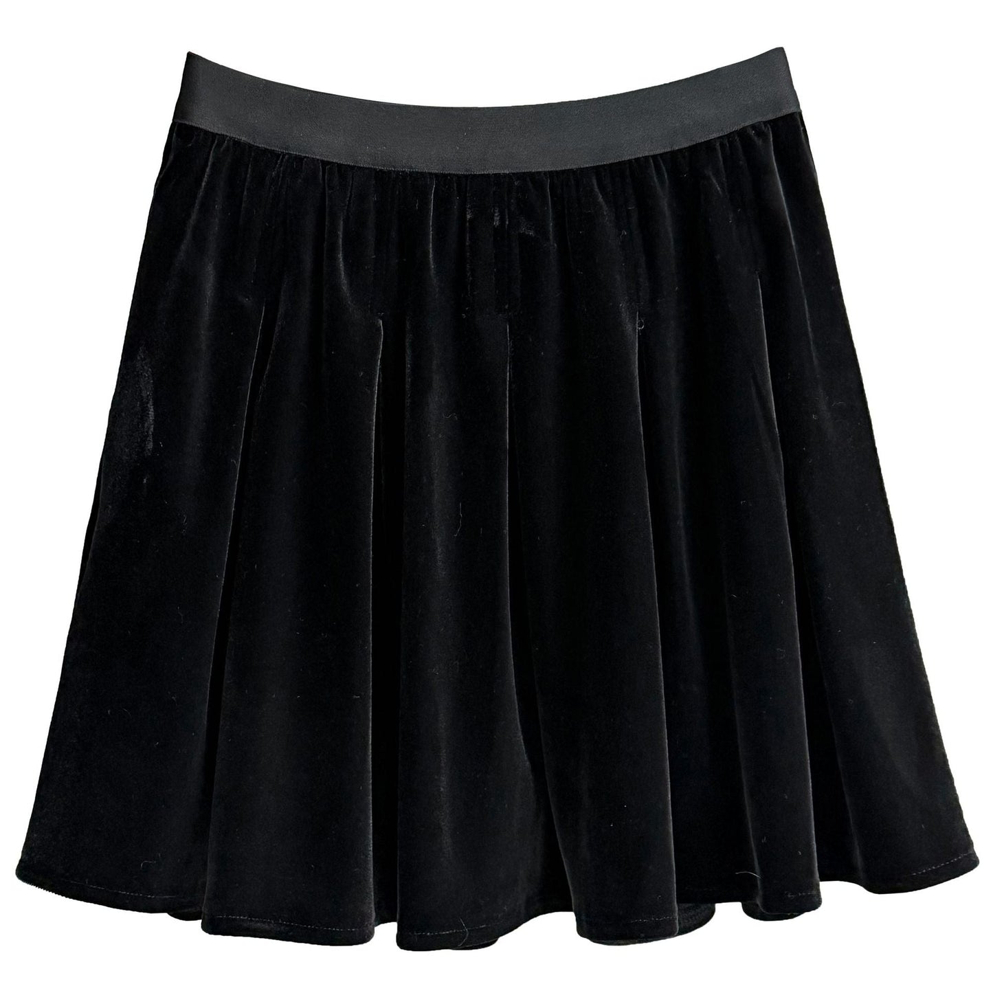 Retro black velvet short skirt women's 26 spring thin A-shaped skirt versatile puff pleated skirt