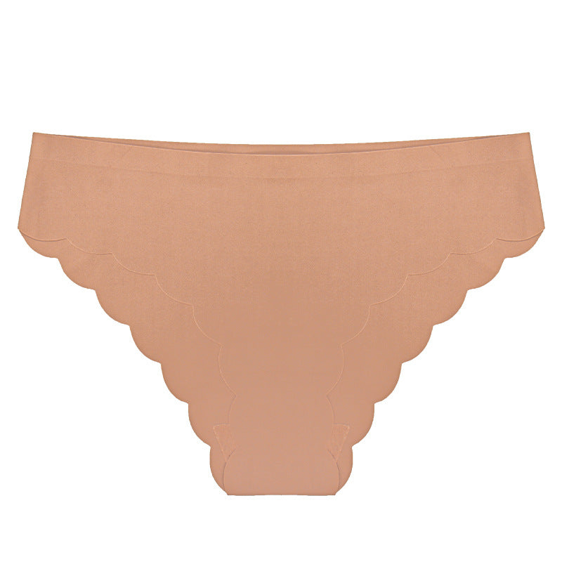 Ice silk seamless underwear wavy edge low waist sports fold edge underwear women's nylon briefs