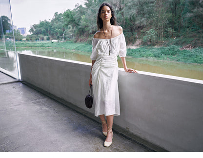 Tencel pleated shoulder dress