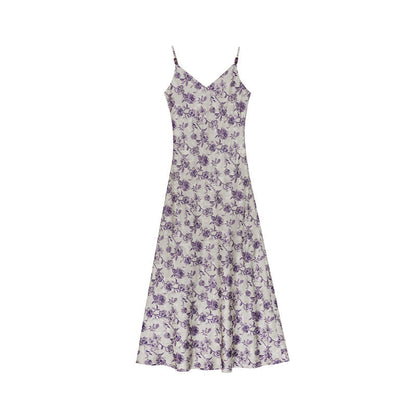 Romantic beautiful purple charm floral suspender dress