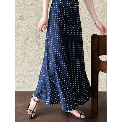 French lace splicing dress summer V-neck temperament polka dot waist slim skirt