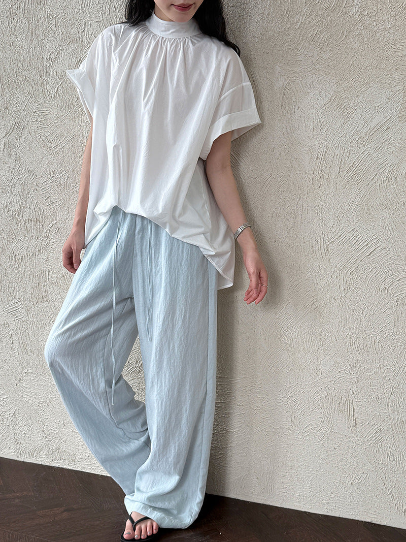 Tencel linen elastic waist loose wide-leg pants women's trousers summer light and cool casual pants