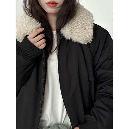 Korean warm fur collar padded jacket women's winter design versatile jacket cotton jacket top 89002