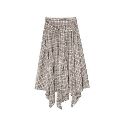 Niche design straps irregular plaid skirt