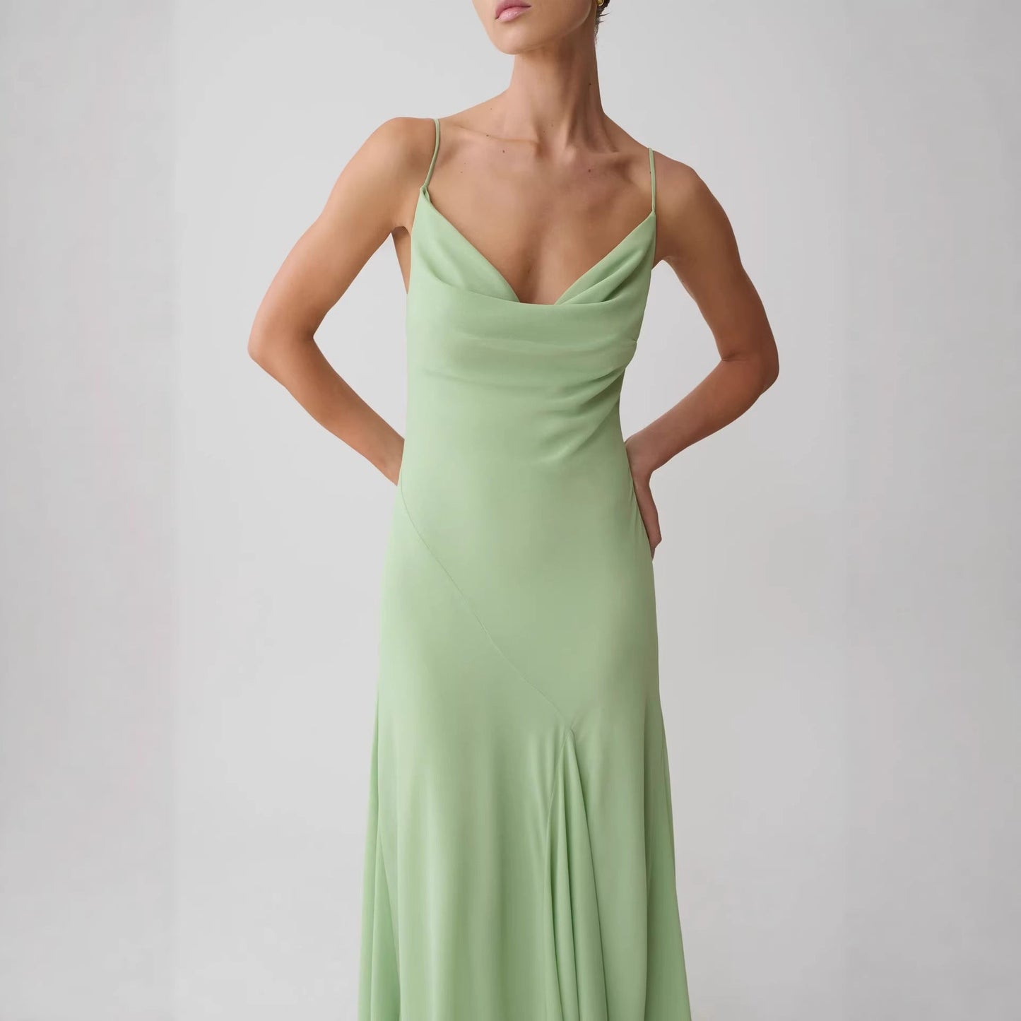 High quality holiday chiffon suspender long dress wind swinging collar dress evening dress