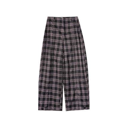 Vintage contrasting plaid leggings loose wide-leg pants