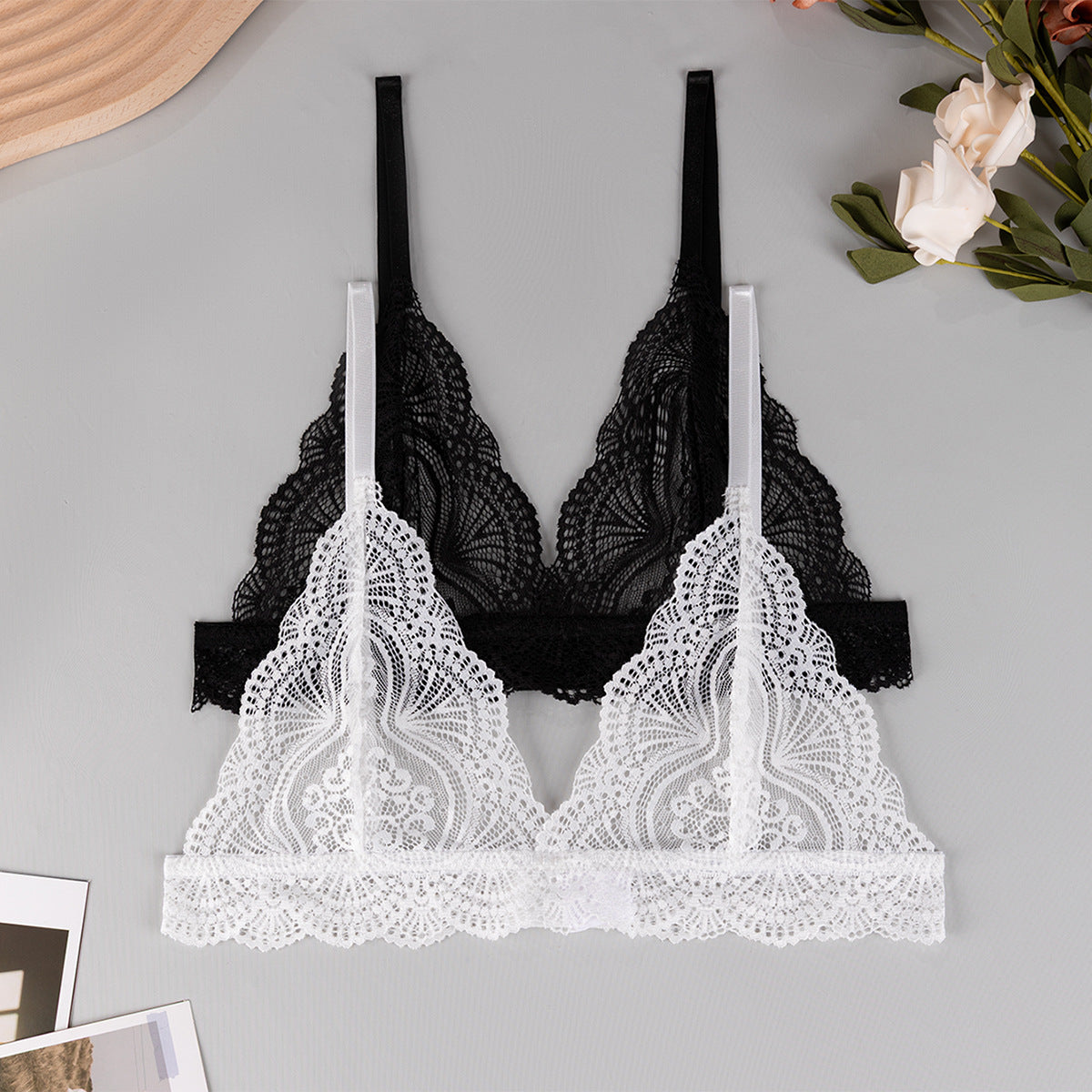 Triangle cup French thin strap sexy underwear women's new pure lace breathable back bra