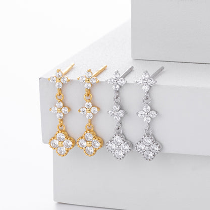 925 Sterling Silver Stud Earrings Color Zirconium Flower Earrings