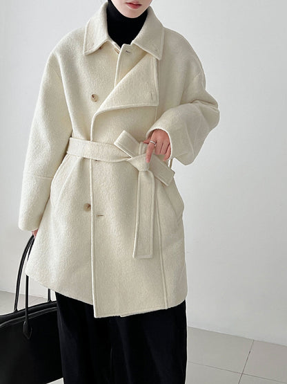 Wool double-layer wide placket silhouette windproof heattech woolen coat women's winter new belt outwear
