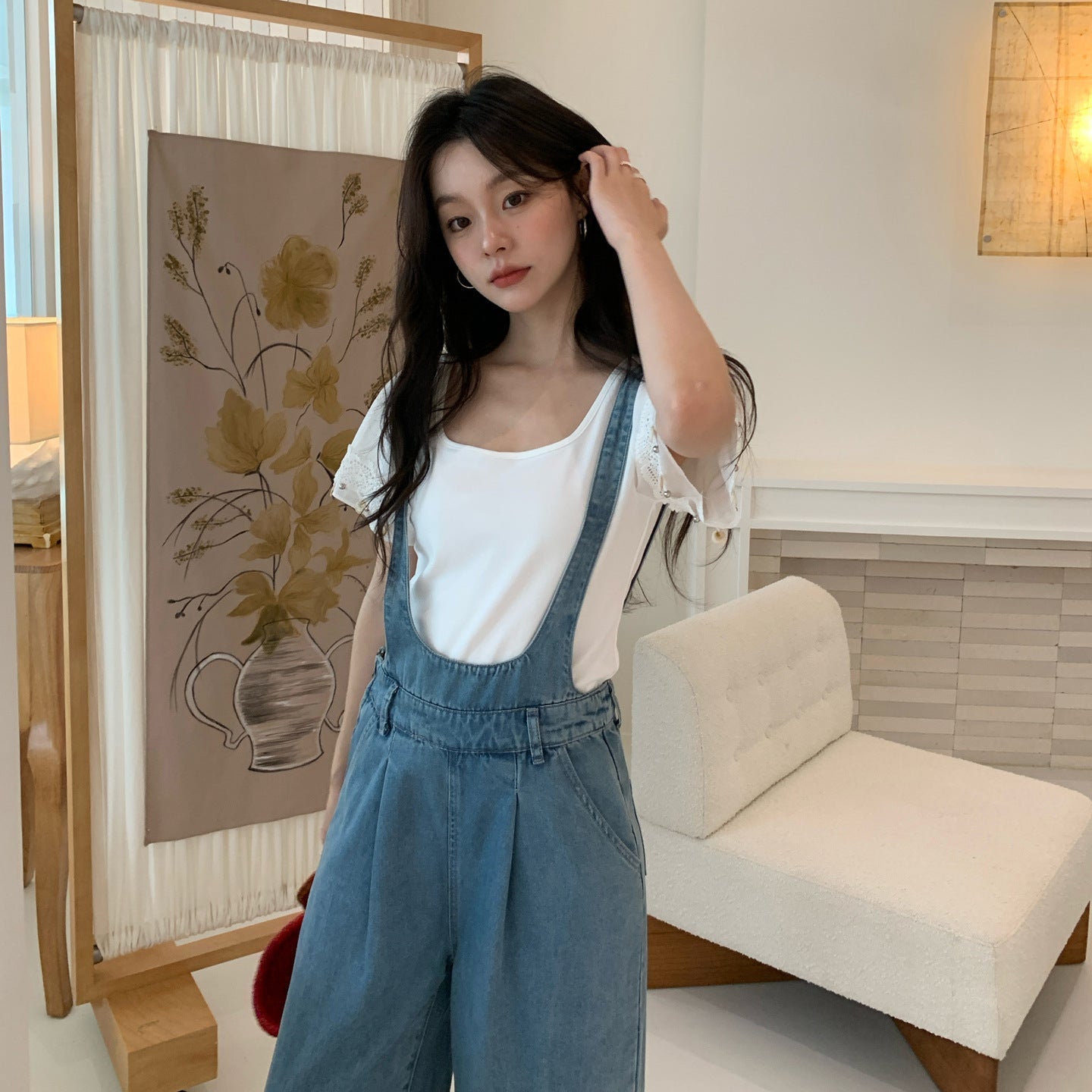 Versatile short-sleeved T-shirt slimming square neck lace trim top