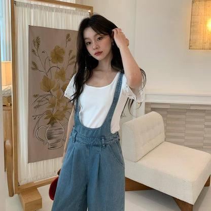 Versatile short-sleeved T-shirt slimming square neck lace trim top