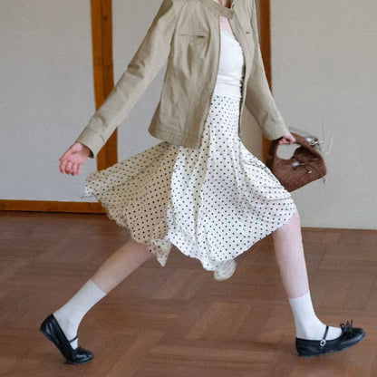 Summer retro fashion irregular a word polka dot skirt