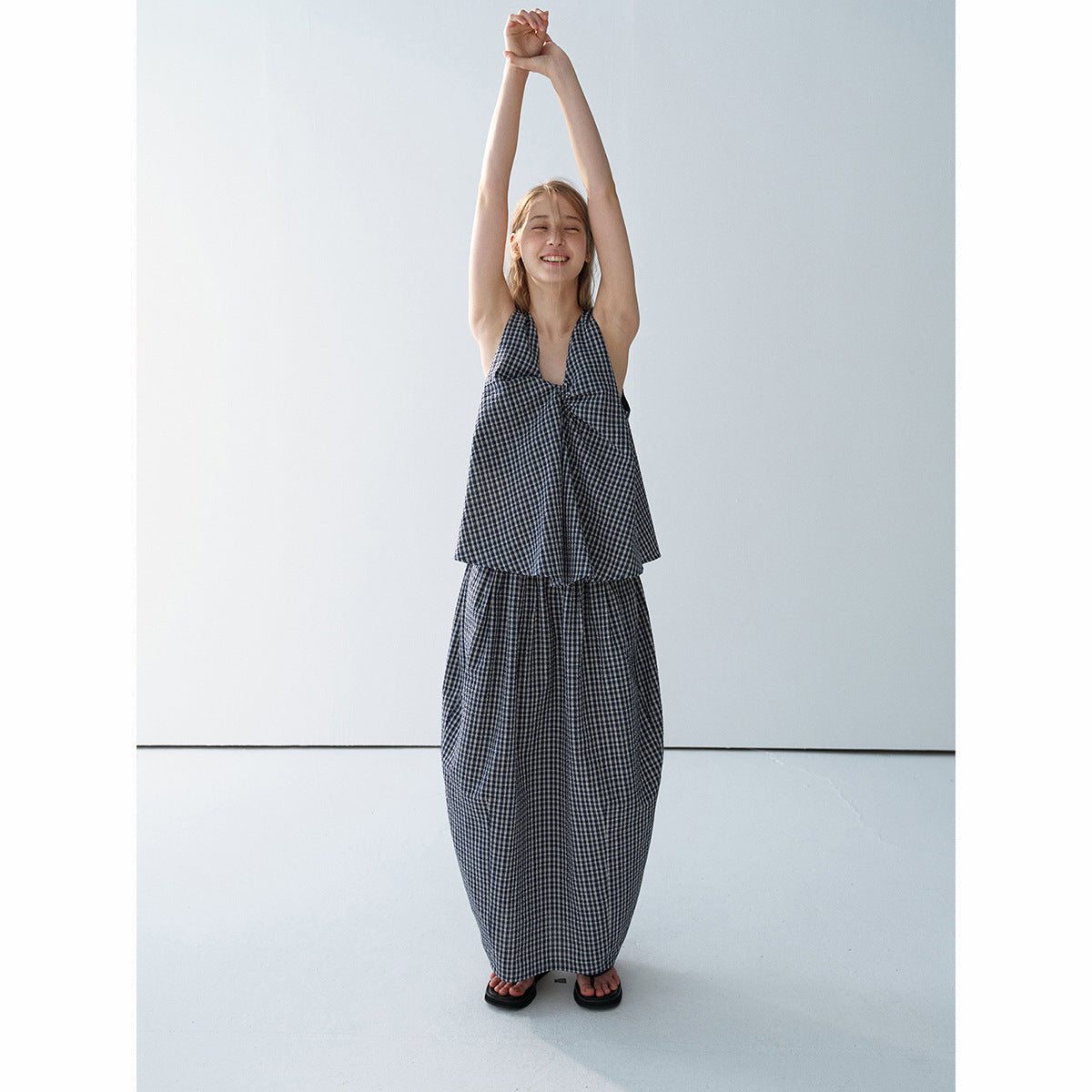 Summer Casual High Waist Plaid Tulip Versatile Long Bud Skirt