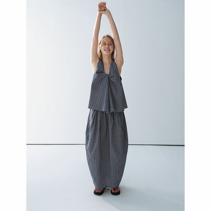 Summer Casual High Waist Plaid Tulip Versatile Long Bud Skirt