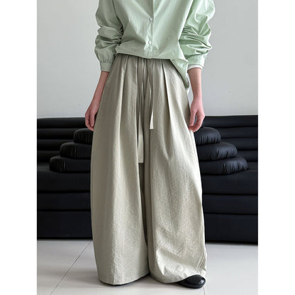 Japanese simple elastic waist drawstring hanging casual pants women's early spring new loose wide-leg trousers
