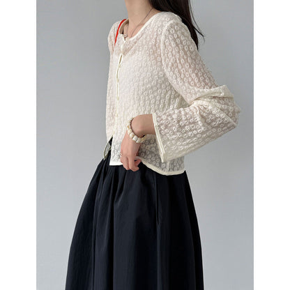 Korean gentle lace jacquard knitted cardigan women's spring new sunscreen jacket