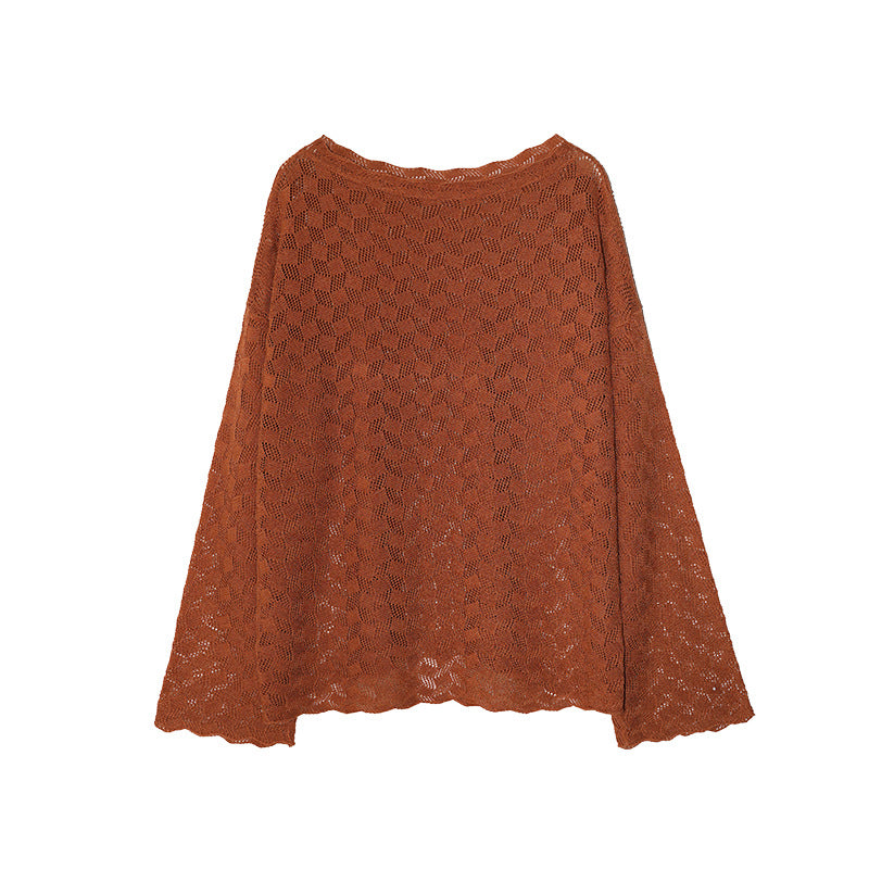 Spring Korean Tencel hemp shoulder-down knitted sweater loose temperament versatile hollow
