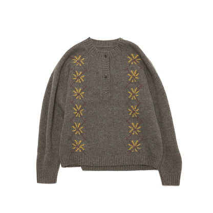 Early spring new casual crew neck hand-embroidered all-wool versatile woolen pullover top