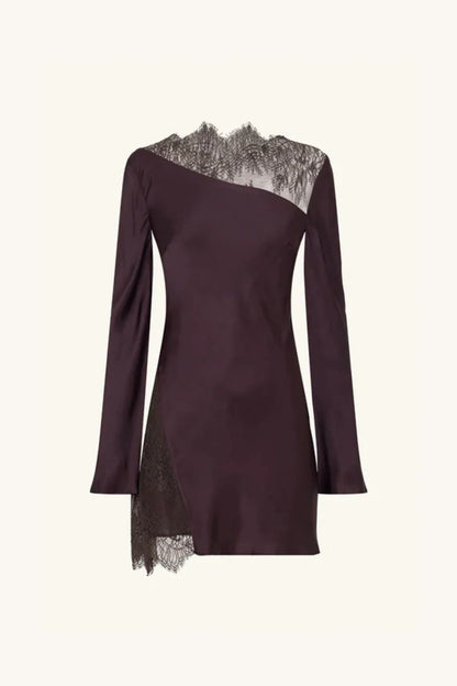 Satin Lace Splicing Flared Sleeve Short Skirt Sexy Pure Style Slim Dress