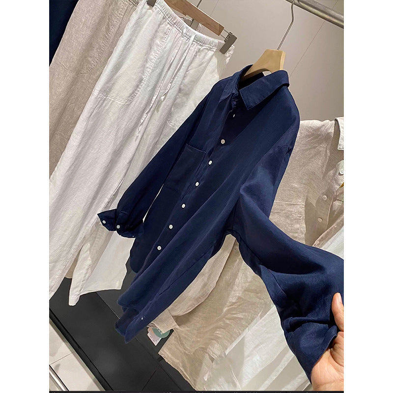Retro Ramie Linen Shirt Women Loose Breathable Long Sleeve Blouse