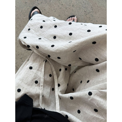 Heavy industry linen~ polka dot embroidery elastic waist thin cotton and linen casual pants women's wide-leg sickle pants