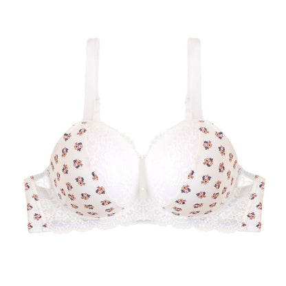 Fattened and enlarged large-size bra, printed lace gathered, supported on the top, large breasts and small women's large-breasted underwear