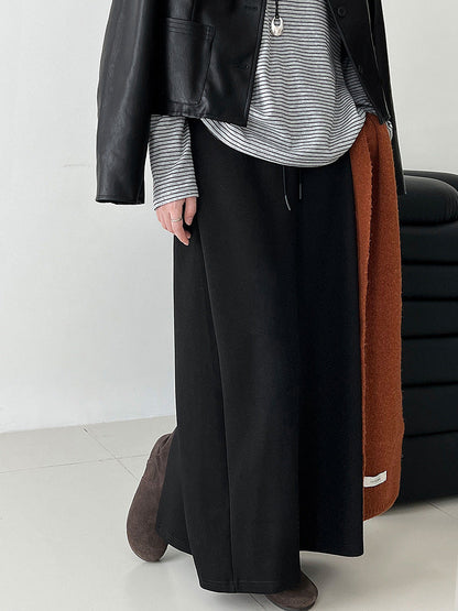 Commutingcasual lazy high waist drawstring skirt autumnew arrivaldrapedstripes slit long skirt
