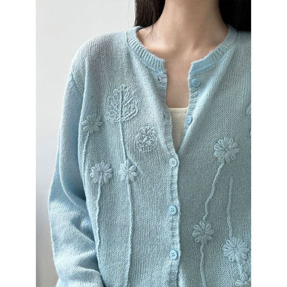 Heavy industry crochet embroidered wool knitted sweater
