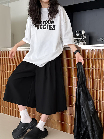 Japanese casual suit eight-point shorts summer commute pleated loose wide-leg straight-leg pants