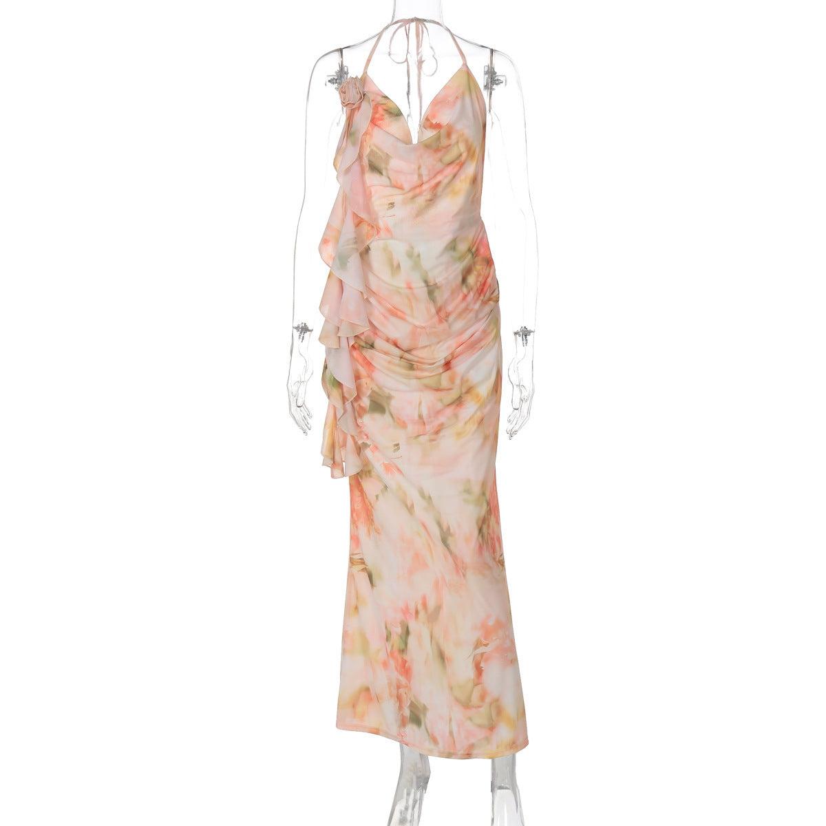 Sexy Backless Halter Maxi Dress with Lace-Up
