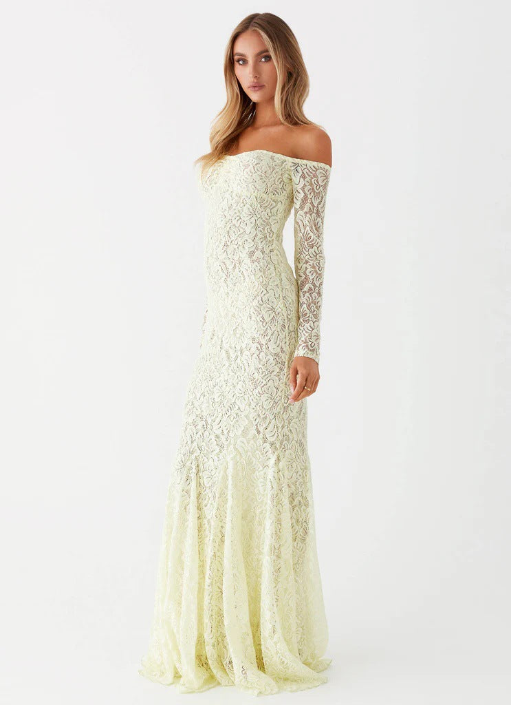 New Fashion Spice Girl Sexy Lace Fishtail Dress Slim European and American Shoulder Dress