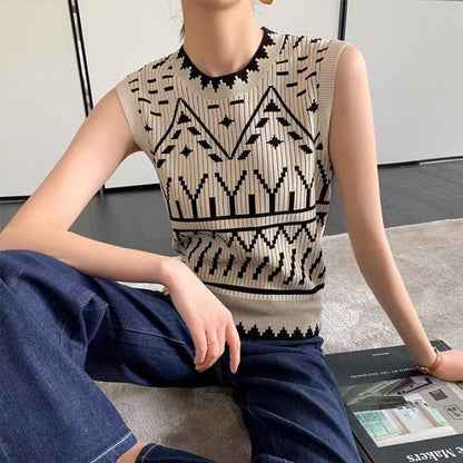 New temperament knitted sleeveless women's pullover outer wear vest thin versatile temperament outer trendy