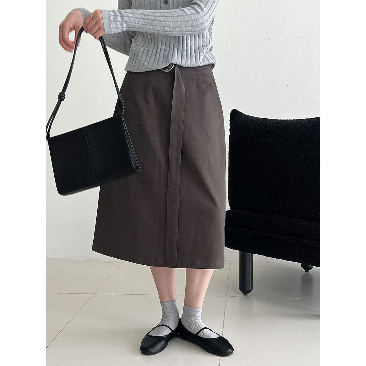 Korean high-waisted hip-wrapped buckle skirt for women's 26 early spring new commuting intelligence and thin A-word skirt